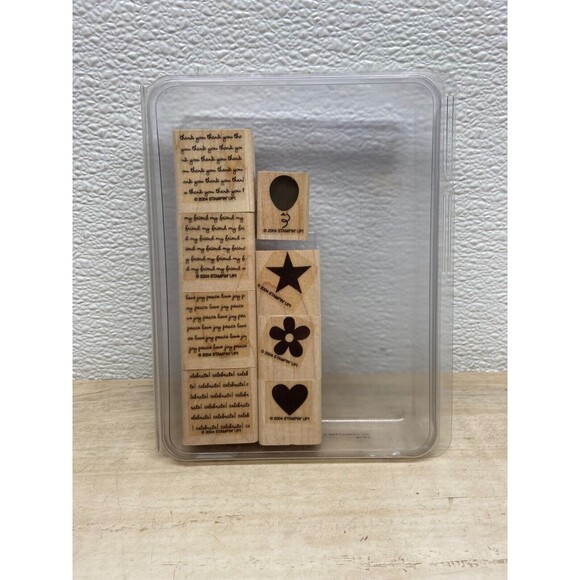 2004 Stampin Up Mini Messages Set Of 8 Wood Mounted Rubber Stamps - Picture 1 of 6